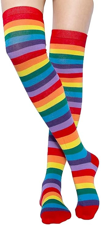 Women Thigh High Socks Rainbow Colored Over the Knee Socks