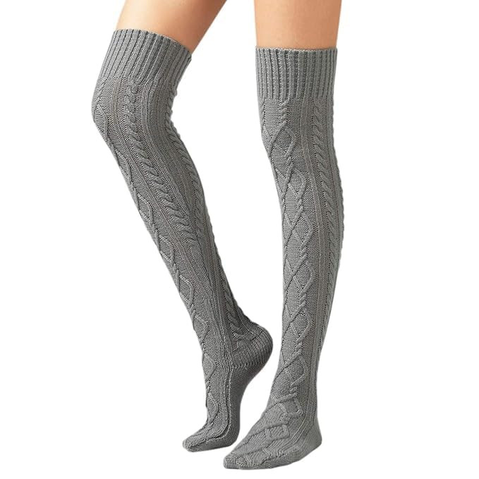 Women Cotton Cable Knitted Thigh High Socks