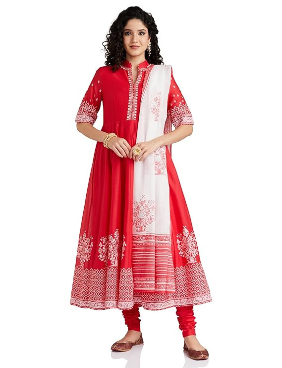 Anarkali Printed Kurta Churidar Suit Set
